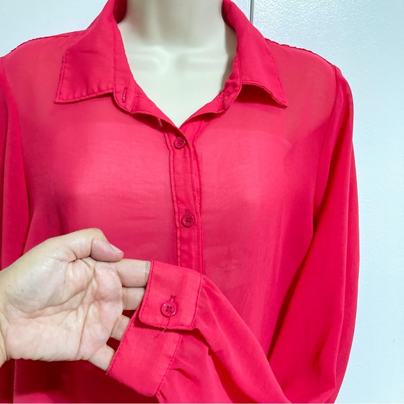 Freebird Button Down Semi Sheer Pink Salamander Blouse Top Women's Large - Picture 3 of 12